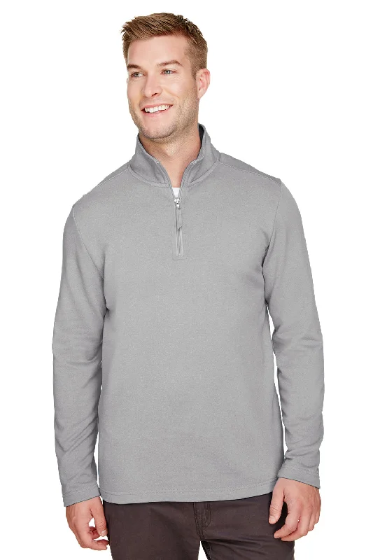 UltraClub Mens Coastal Performance Moisture Wicking Fleece 1/4 Zip Sweatshirt - Heather Silver Grey - Closeout