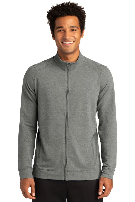 Sport-Tek Mens Flex Fleece Moisture Wicking Full Zip Sweatshirt w/ Pockets - Heather Light Grey