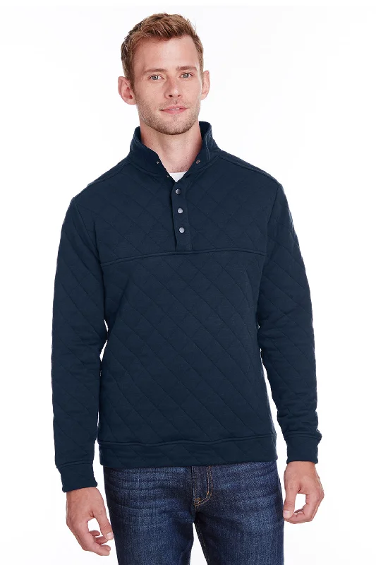 J America Mens Quilted 1/4 Snap Down Sweatshirt - Navy Blue