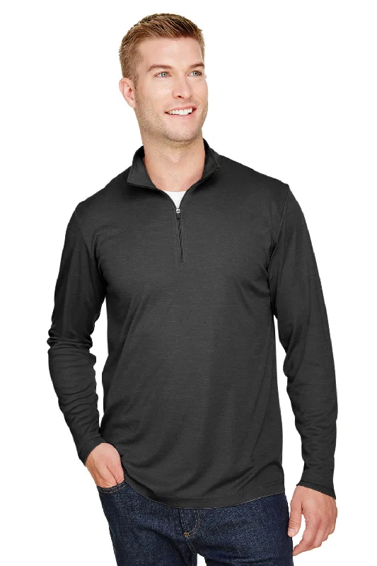 Team 365 Mens Zone Sonic Performance Moisture Wicking 1/4 Zip Sweatshirt - Heather Black