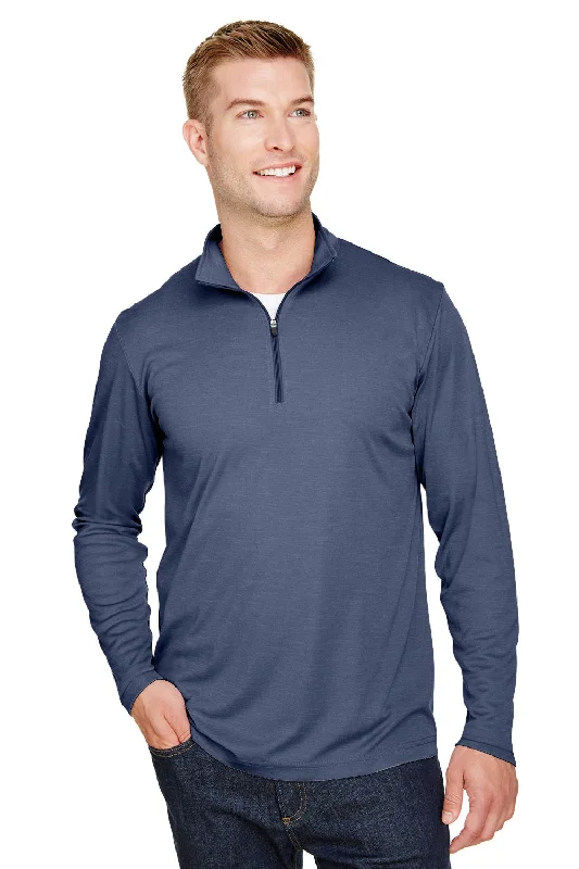 Team 365 Mens Zone Sonic Performance Moisture Wicking 1/4 Zip Sweatshirt - Heather Dark Navy Blue