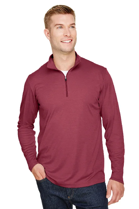 Team 365 Mens Zone Sonic Performance Moisture Wicking 1/4 Zip Sweatshirt - Heather Maroon