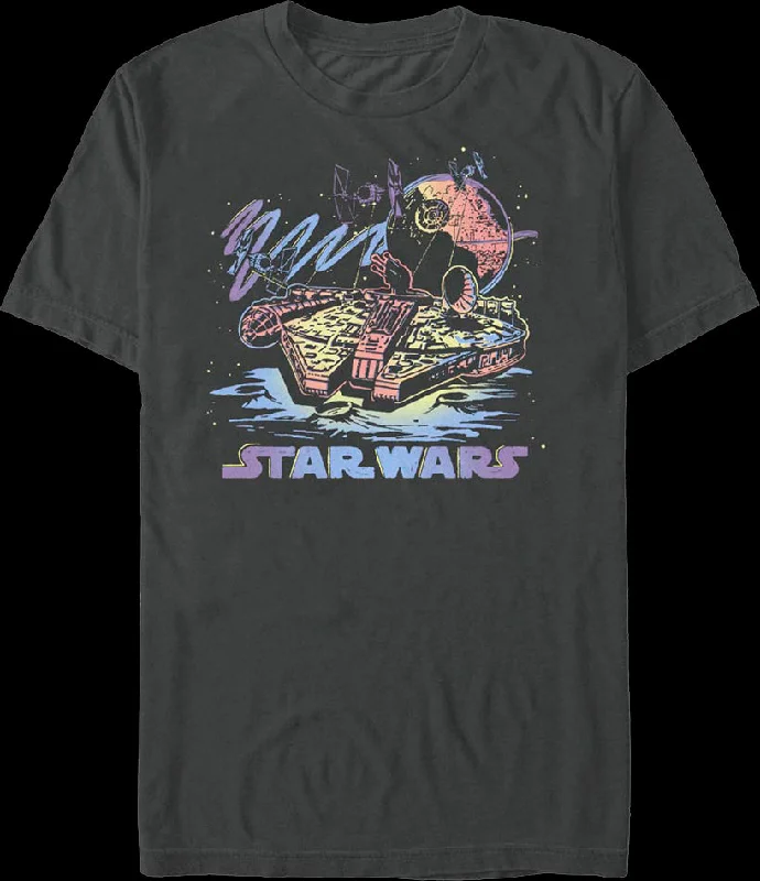 Retro Neon Millennium Falcon Star Wars T-Shirt