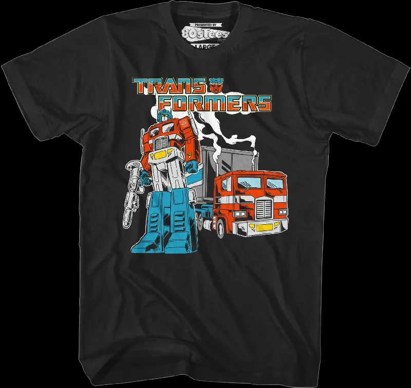 Black Retro Optimus Prime Transformers T-Shirt