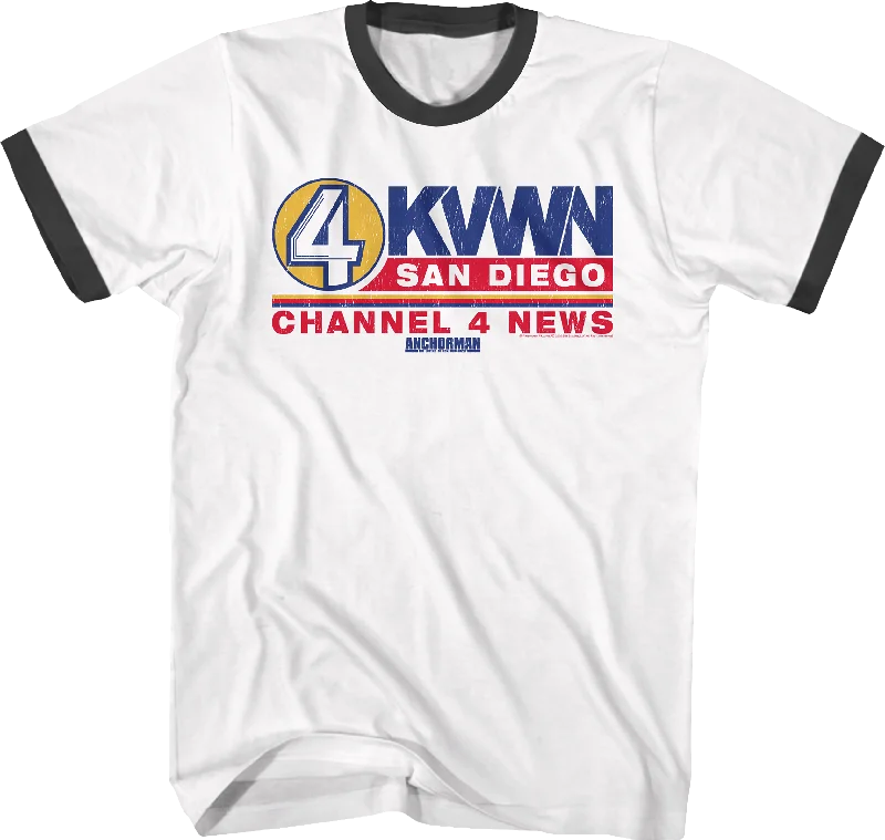 KVWN Channel 4 News Logo Anchorman Ringer Shirt