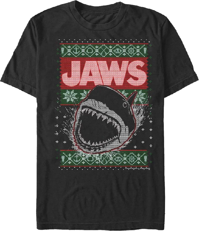 Shark Attack Faux Ugly Christmas Sweater Jaws T-Shirt