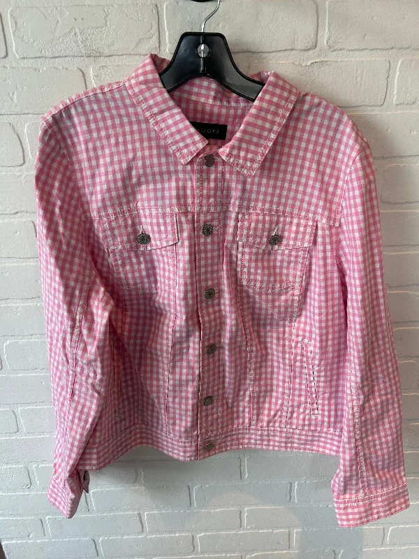 Jacket Shirt By Talbots In Pink & White, Size: Xl