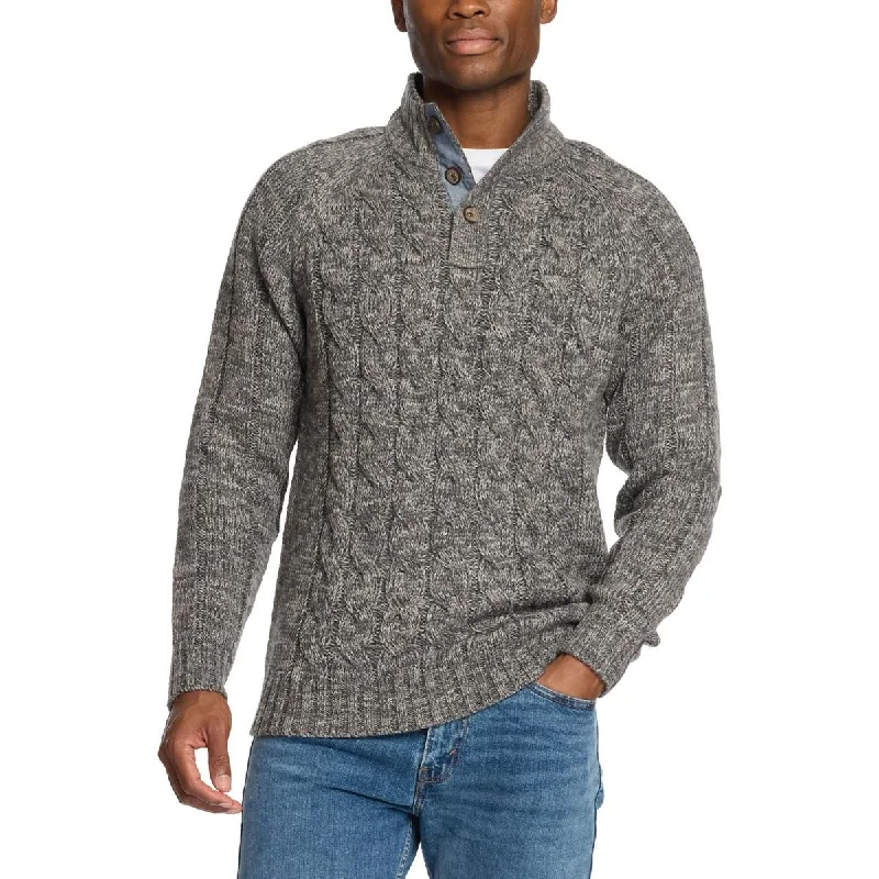 Mens Heathered Cable Knit Pullover Sweater