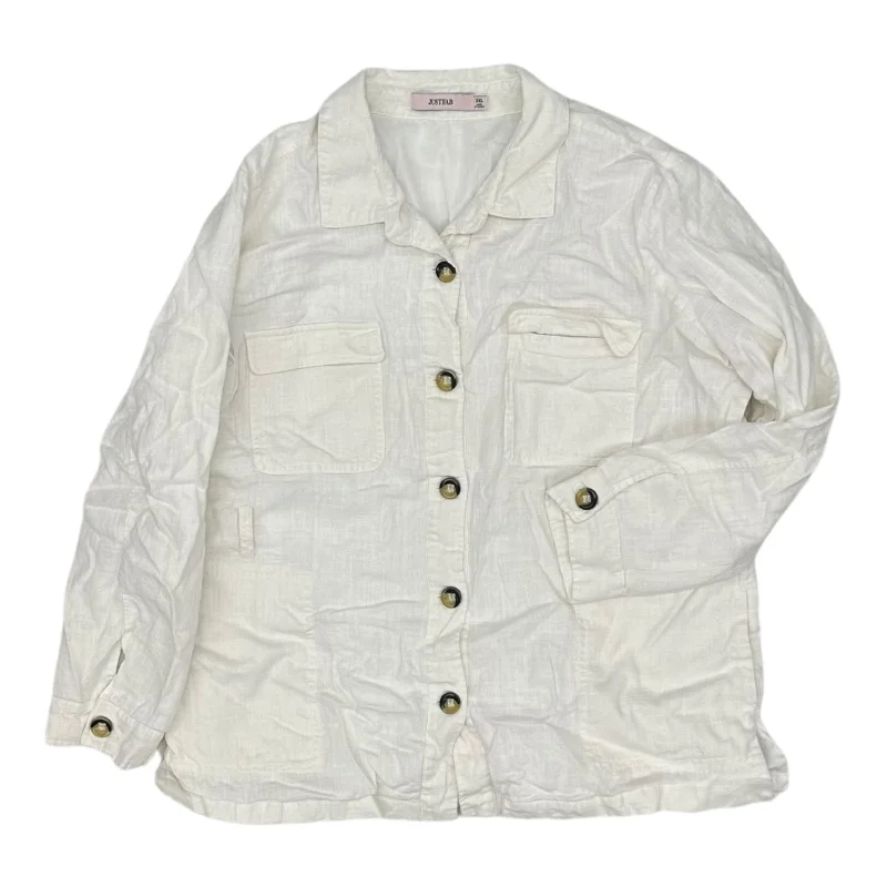 JACKET SHIRT by JUST FAB In WHITE, Size: 2X