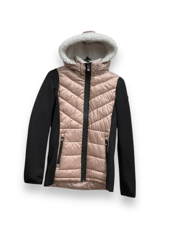 Jacket Puffer & Quilted By Calvin Klein In Black & Pink, Size: S