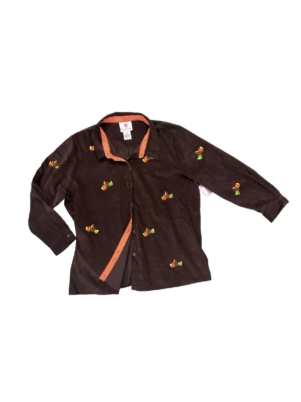 Jacket Shirt By Quaker Factory In Brown & Orange, Size: 2x