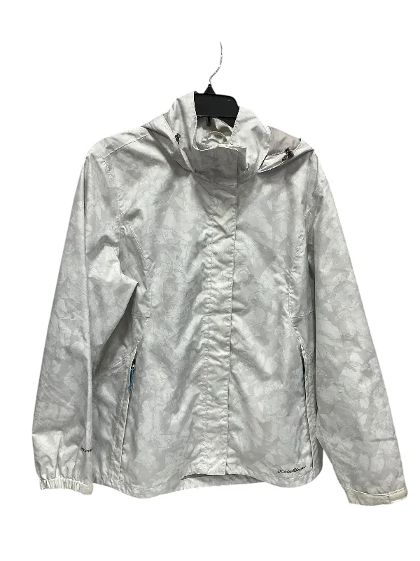 Jacket Windbreaker By Eddie Bauer In Grey & White, Size: Xl