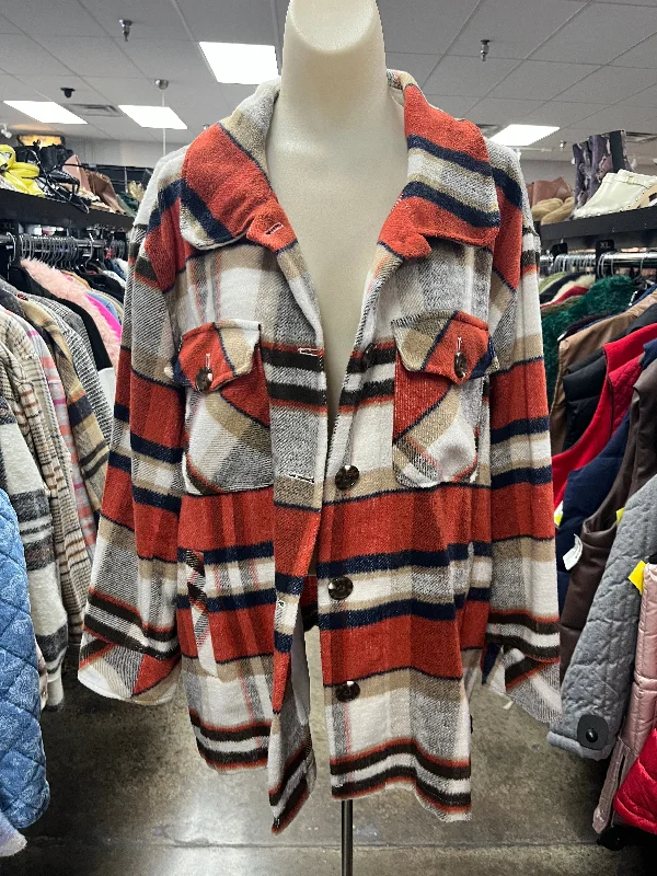 Jacket Shirt By Kensie In Plaid Pattern, Size: L