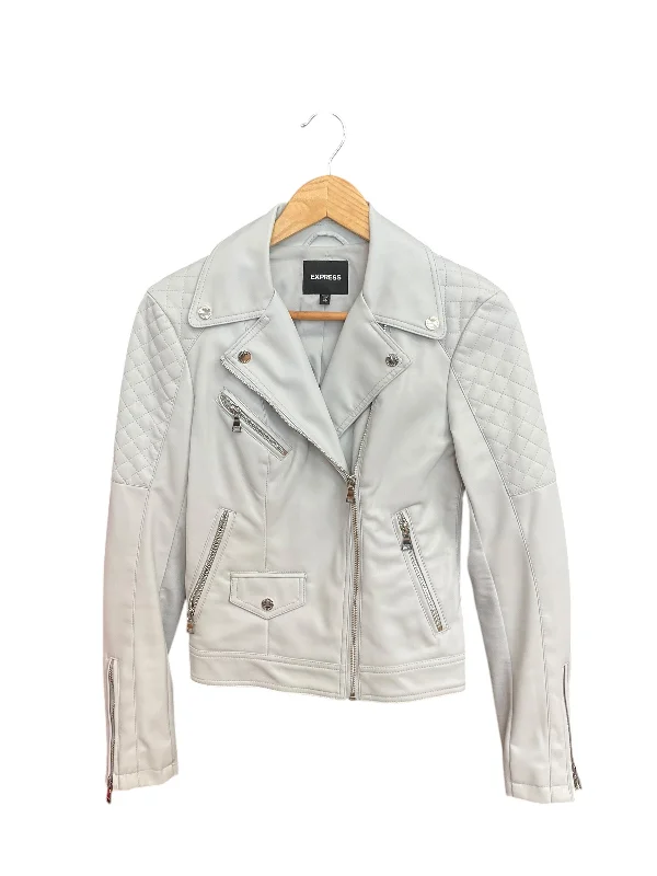 Jacket Moto Leather By Express In Grey, Size: Xs