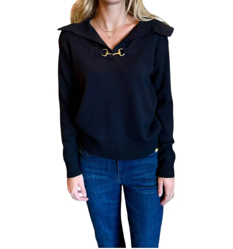 Statement Collar Horse Bit Sweater In Black