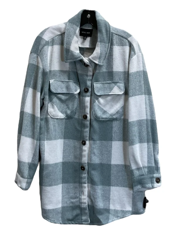 Jacket Shirt By Love Tree In Green & White, Size: M