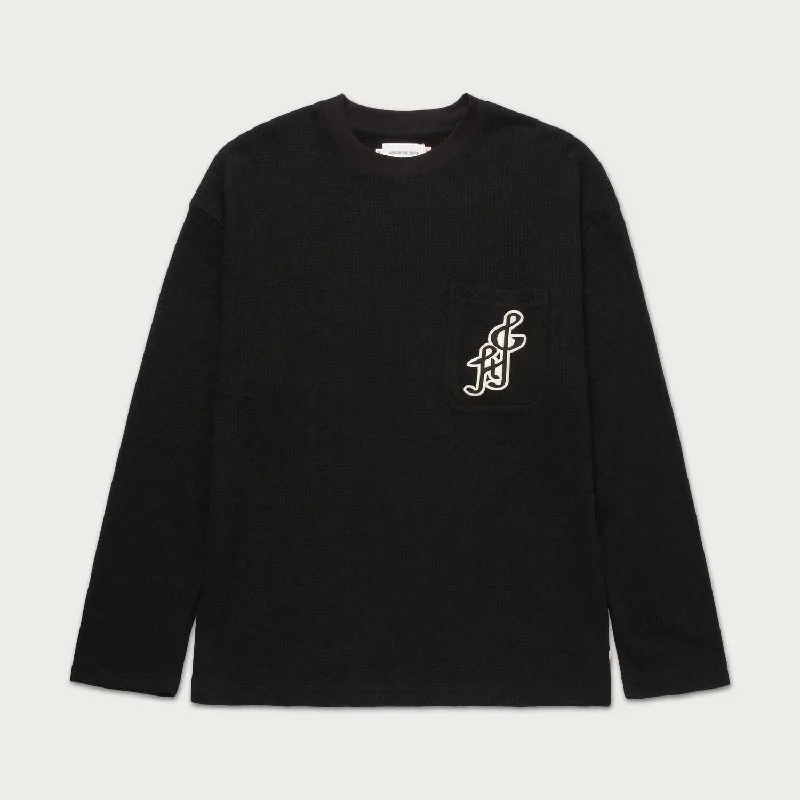 Notes Long Sleeves Waffle In Black