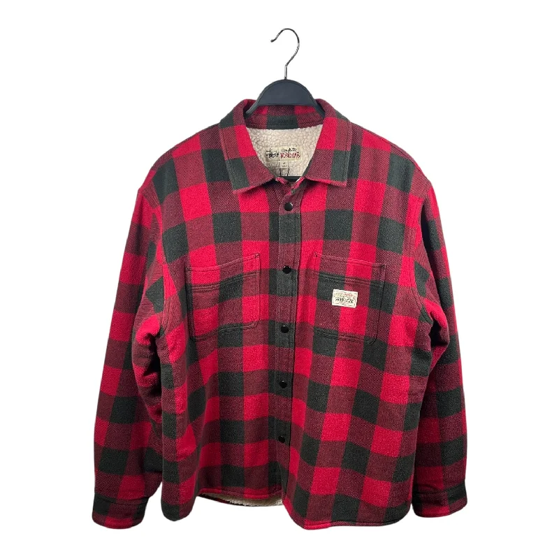 STUSSY/Jacket/M/Polyester/RED/Plaid/Sherpa Lining